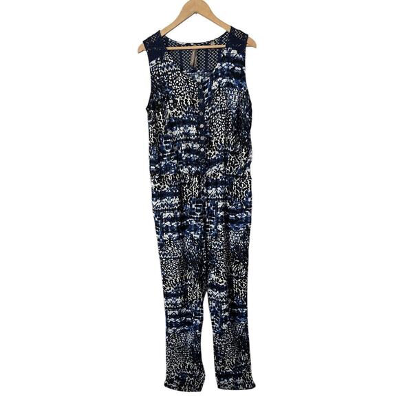 Coquette Et Coquine Blue Abstract Print Jumpsuit Size X - Picture 1 of 5